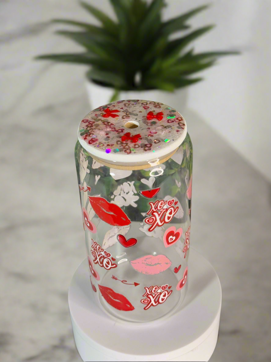 16oz Lips & Hearts glass tumbler