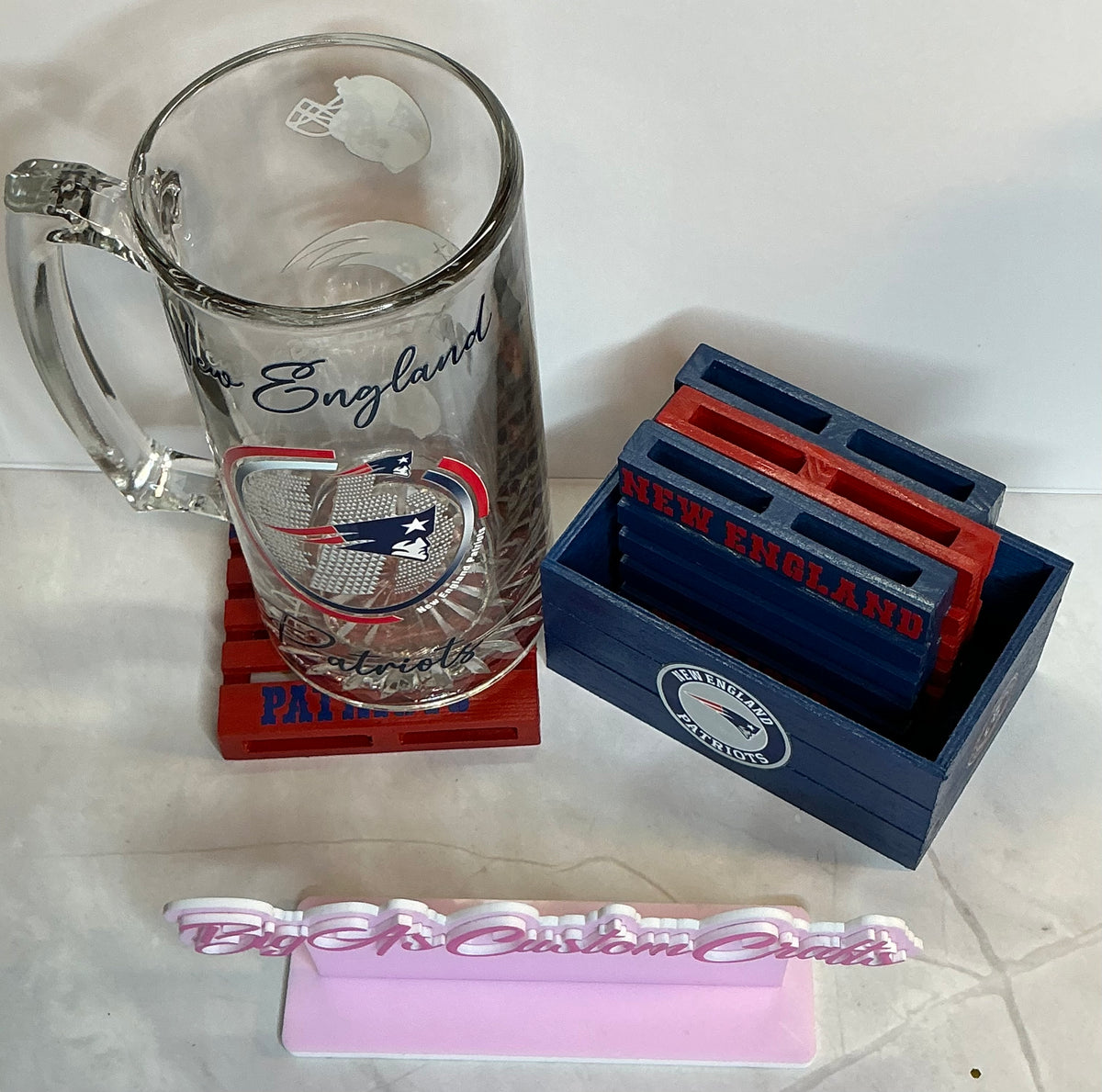New England Patriots 26oz Beer Mug with coasters