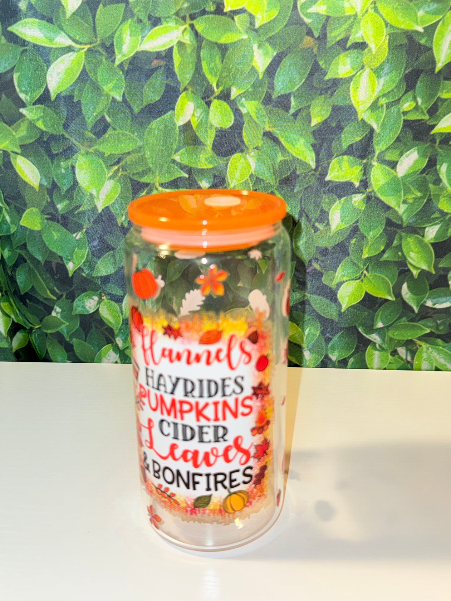 20oz flannel hayride, pumpkin cider leaves and bonfire Tumbler