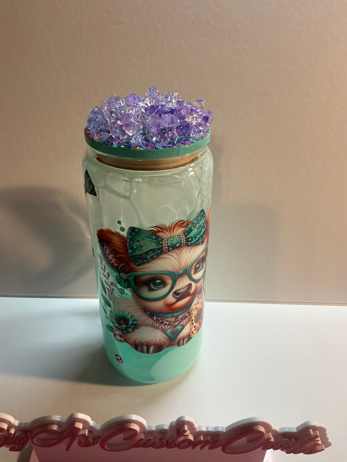 20oz Cow Girl glass cup with handle