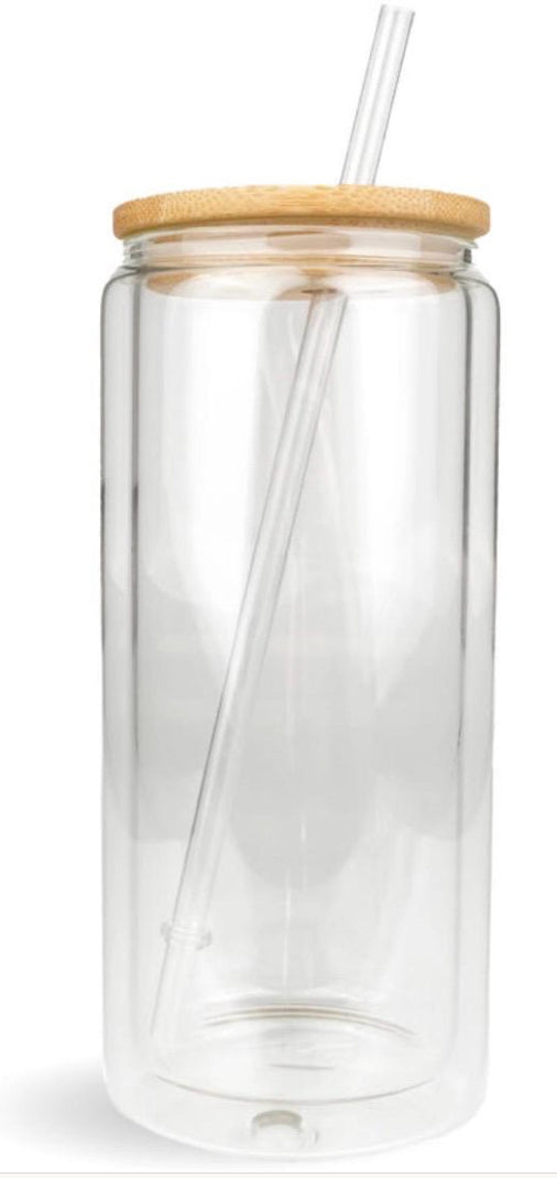 Customizable 20oz Glass snow globe tumbler with lid & straw