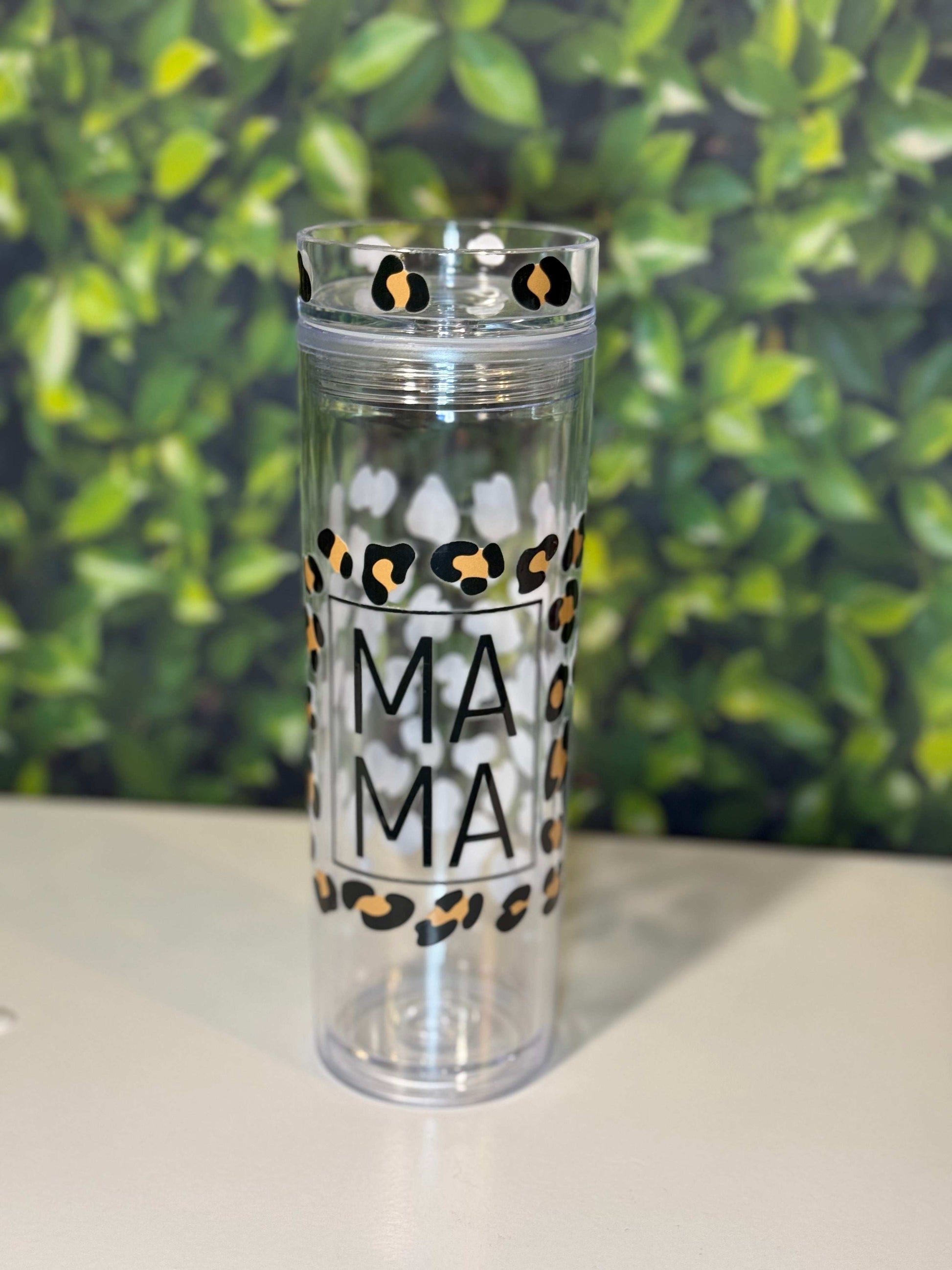 Cheetah print mama 20 oz skinny plastic Tumbler
