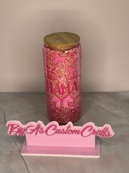 20oz Pink Bow Snow Globe glitter tumbler