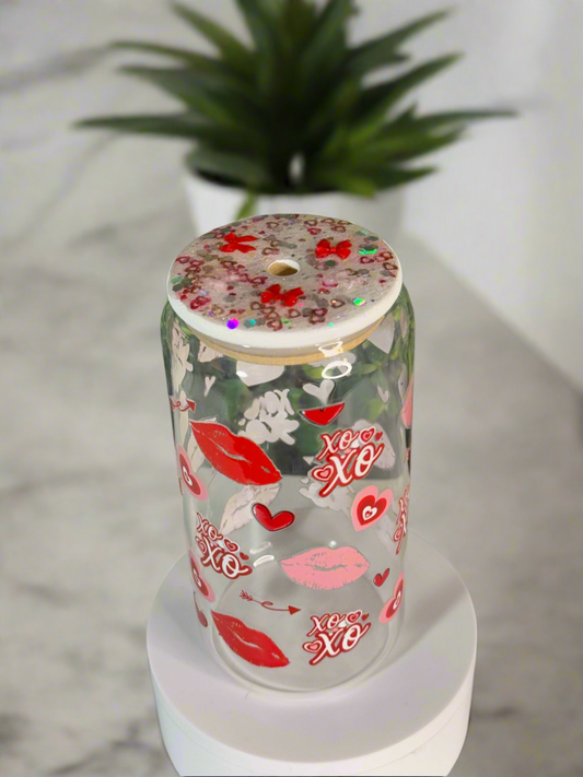 16oz Lips & Hearts glass tumbler