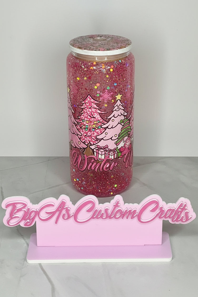 20oz Winter Wonder land pink snow globe cup ￼