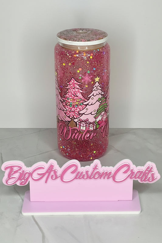 20oz Winter Wonder land pink snow globe cup ￼