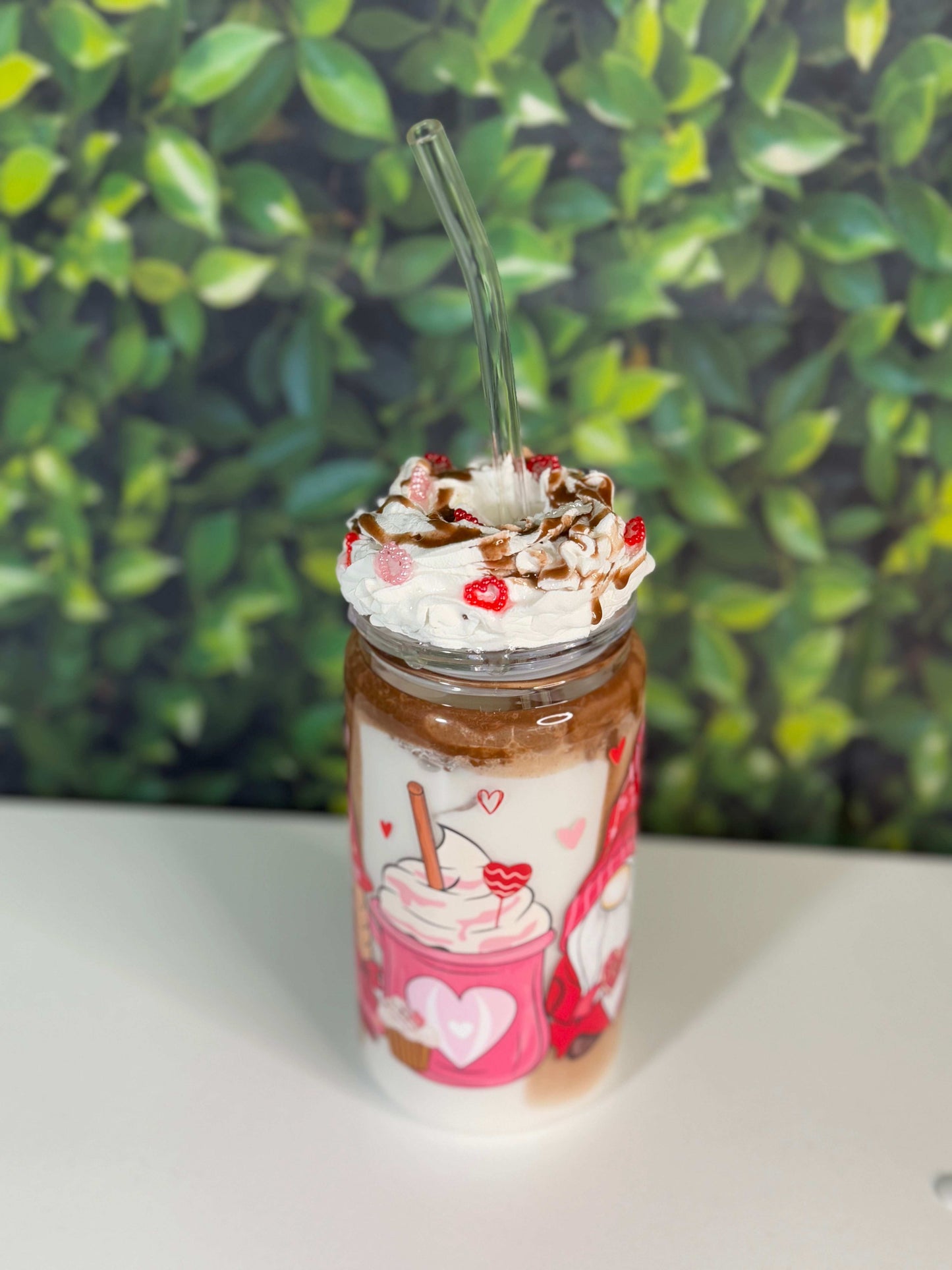 16oz Chocolate Milk, Valentine’s Day with Whip Cream Top
