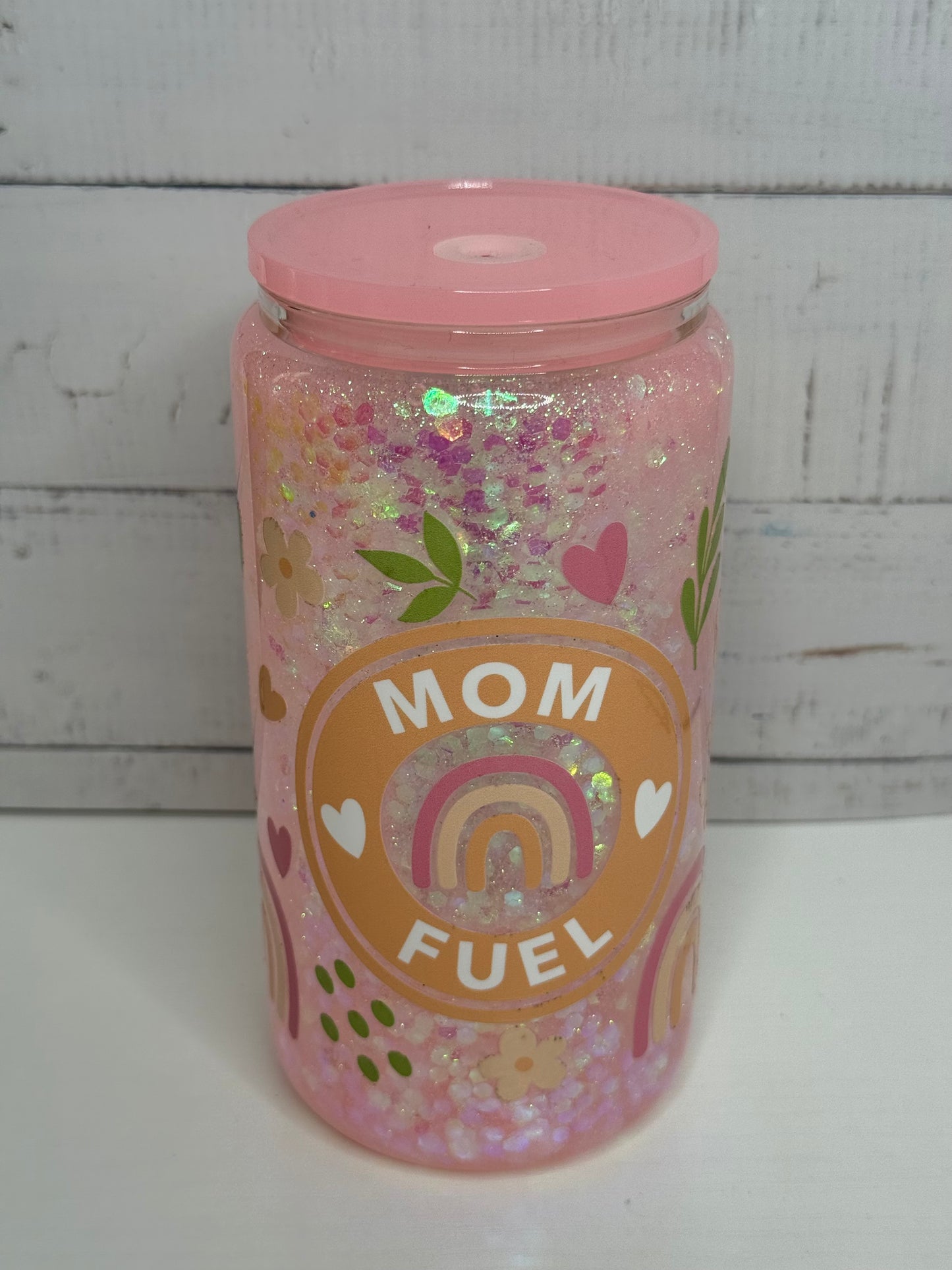 16 ounce Mom Fuel Glass Snow Globe Tumbler