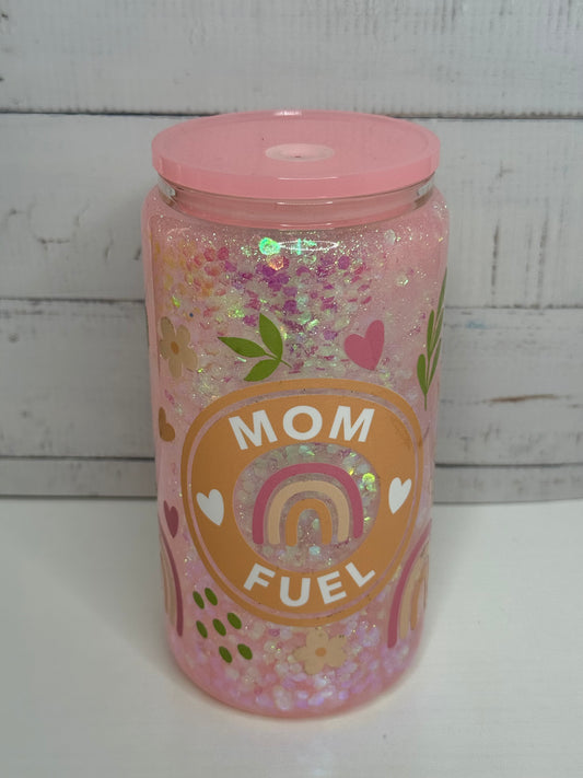 16 ounce Mom Fuel Glass Snow Globe Tumbler
