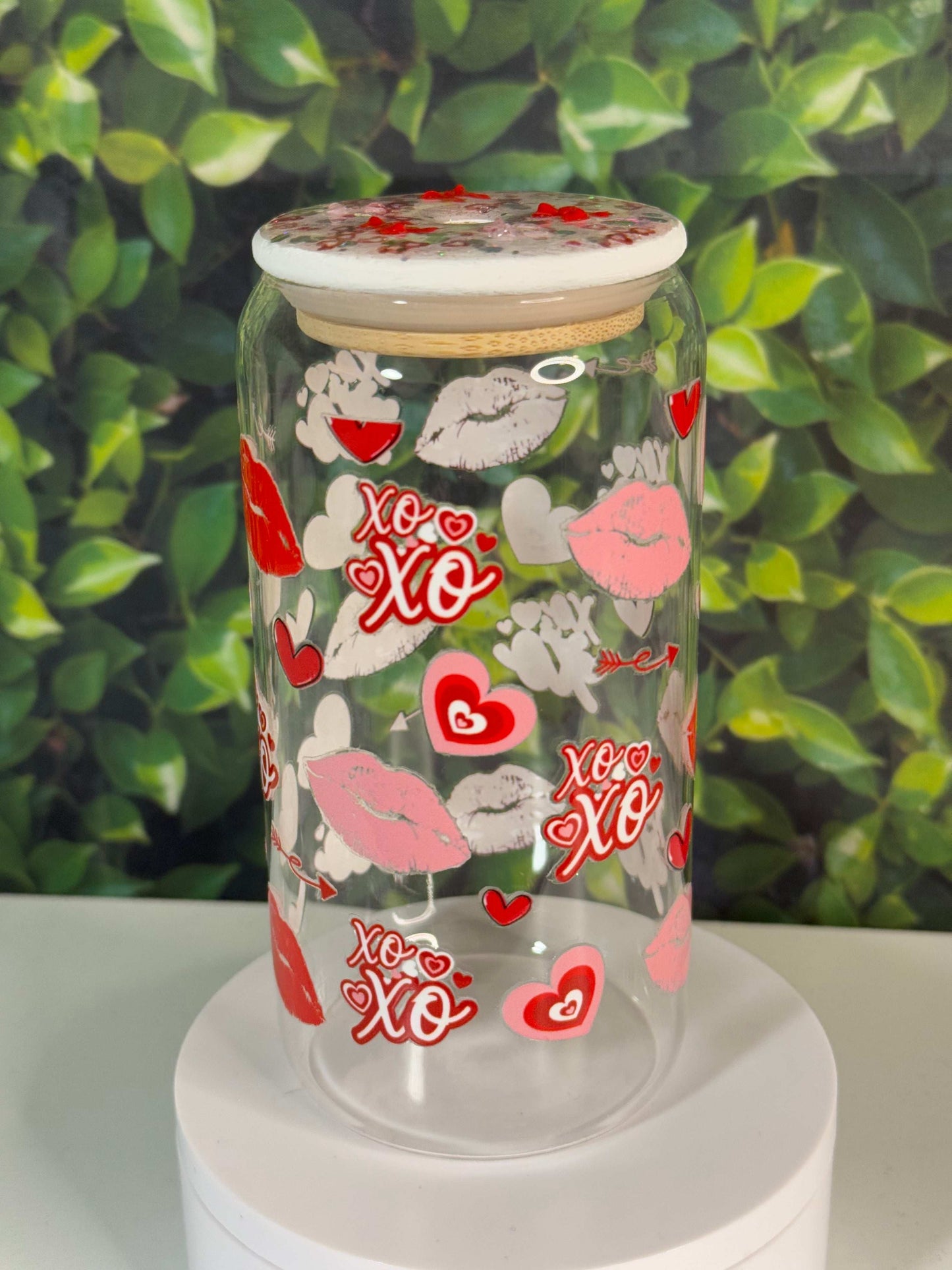 16oz Lips & Hearts glass tumbler
