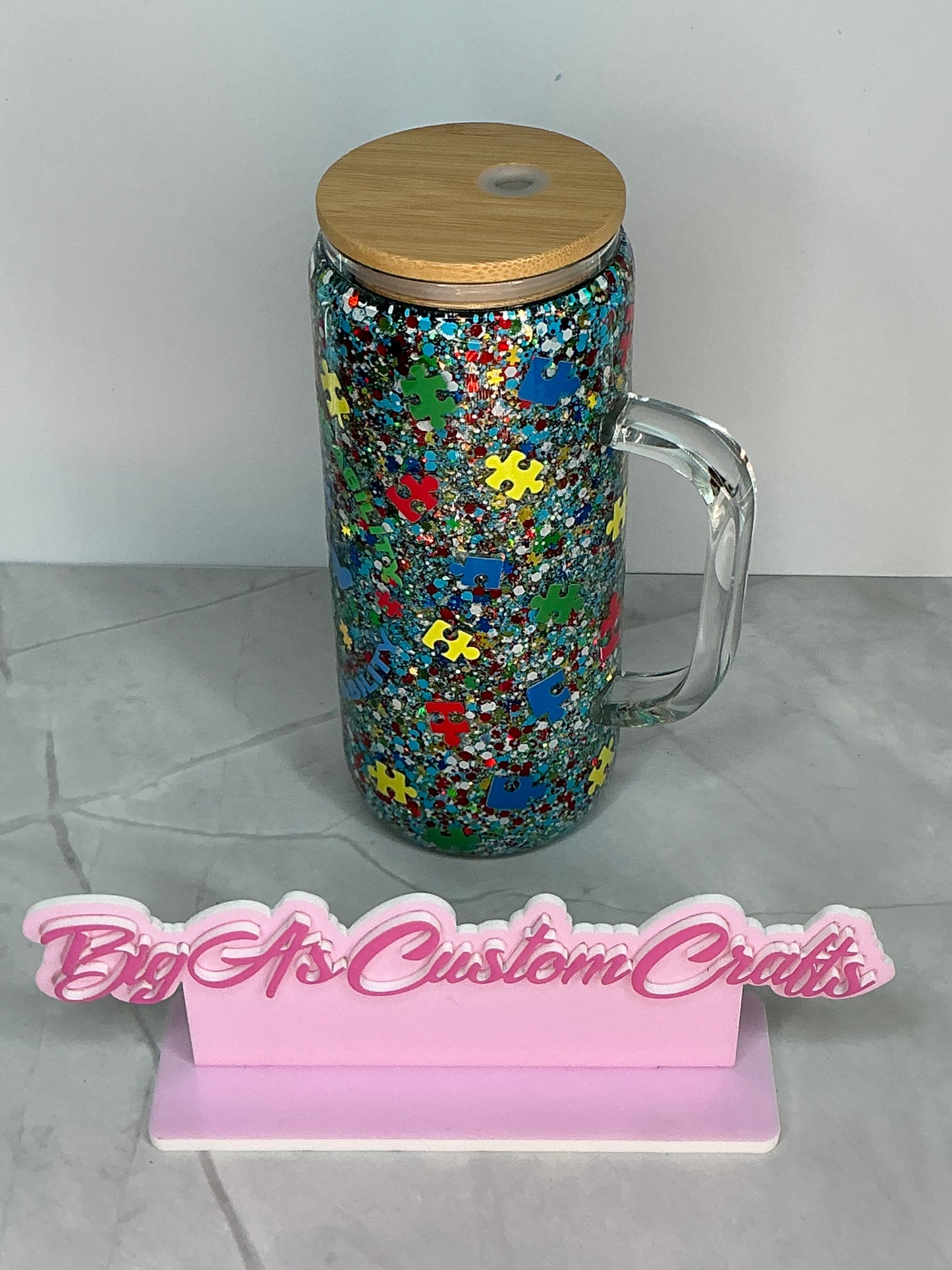 20oz Autism Awareness snow globe cup