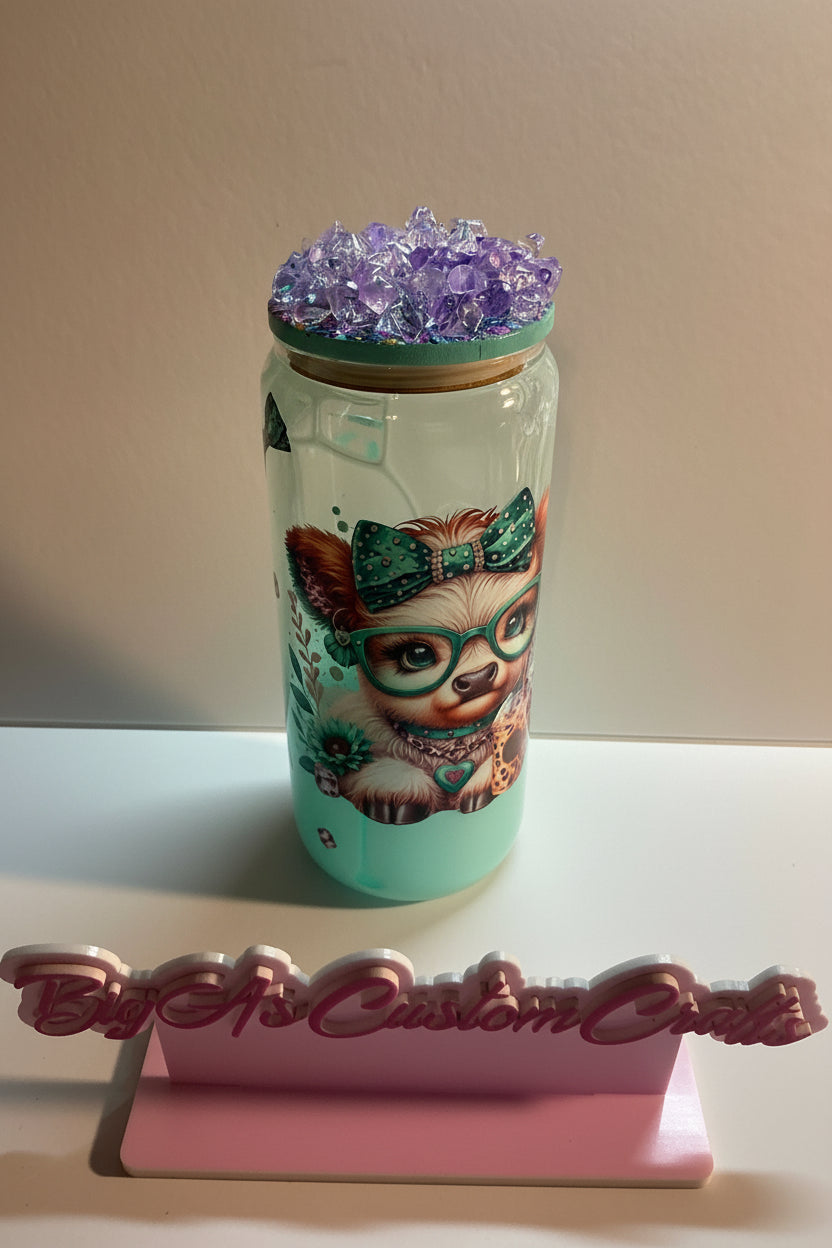20oz Cow Girl glass cup with handle