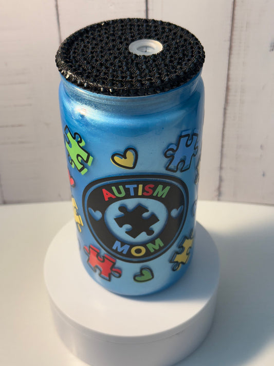 Autism mom, 16 ounce Plastic Tumbler