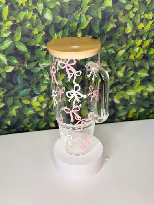 40oz Pink and White Bow Glass Tumbler