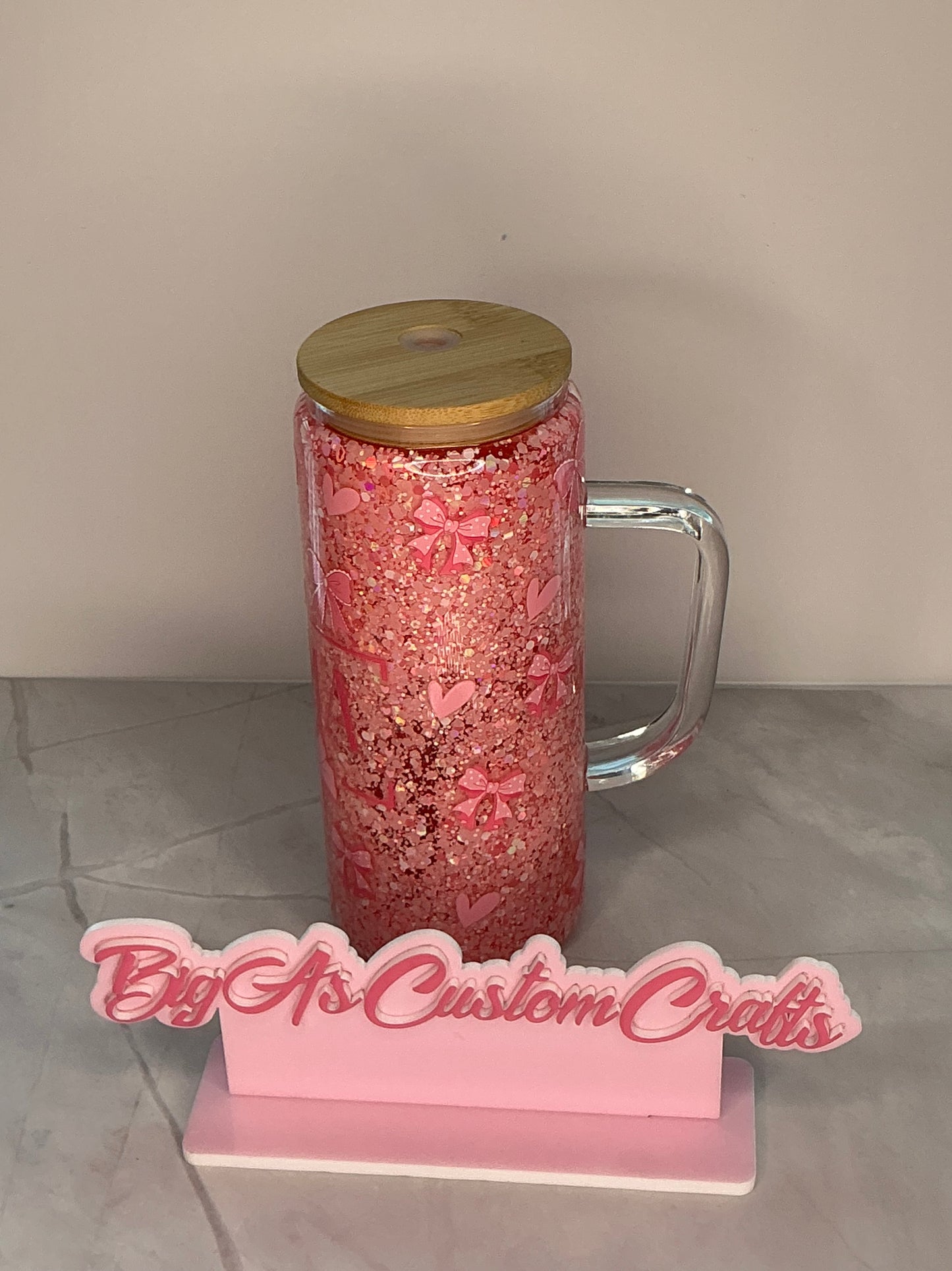 20oz Pink Bow Snow Globe glitter tumbler
