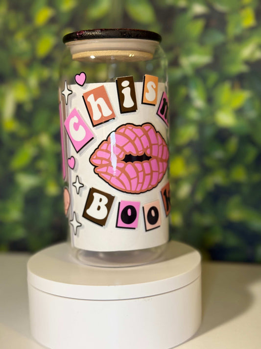 Chisme Book 16oz Glass Tumbler with Custom Lid