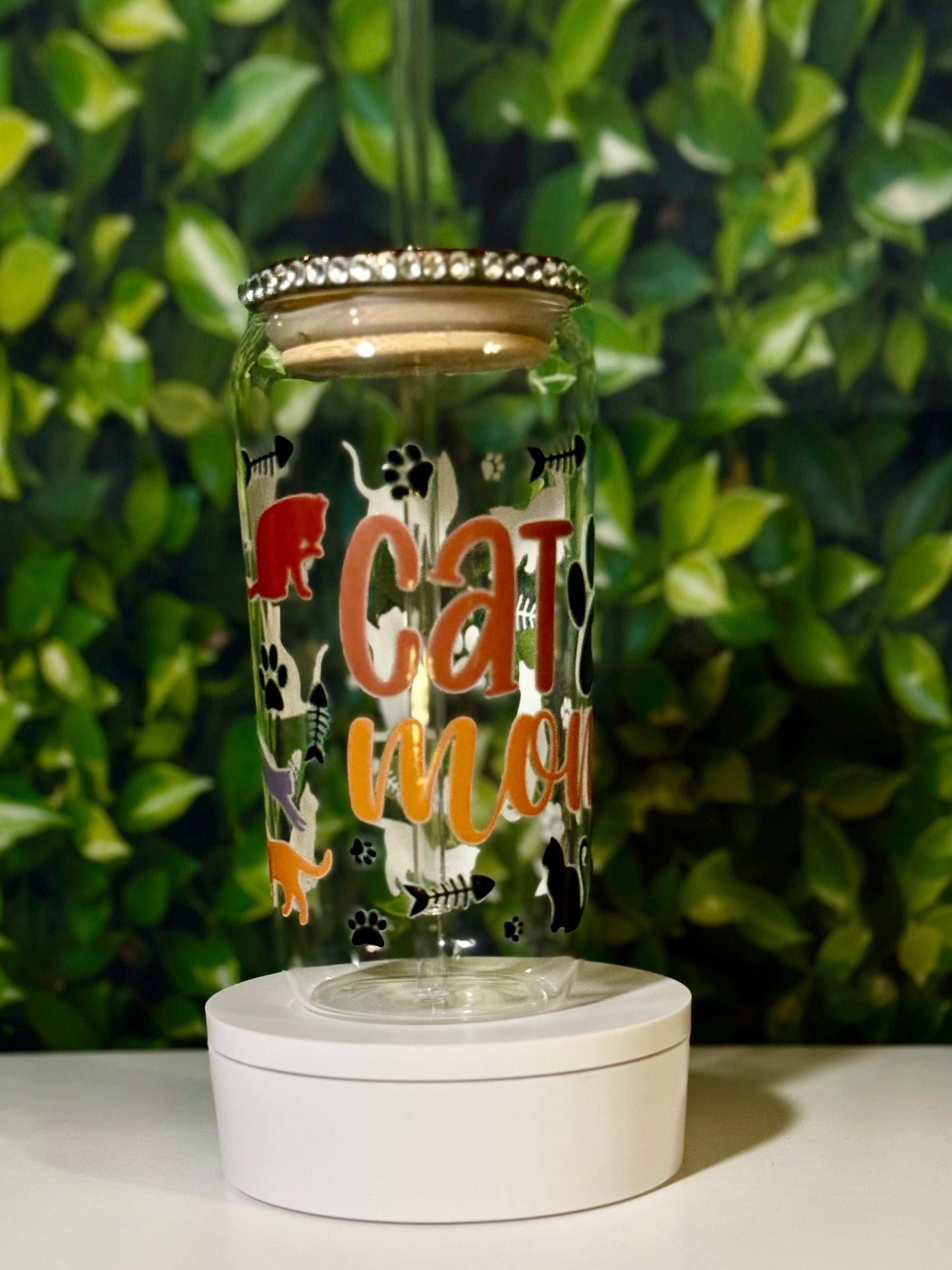 Cat Mom 16oz Glass Tumbler