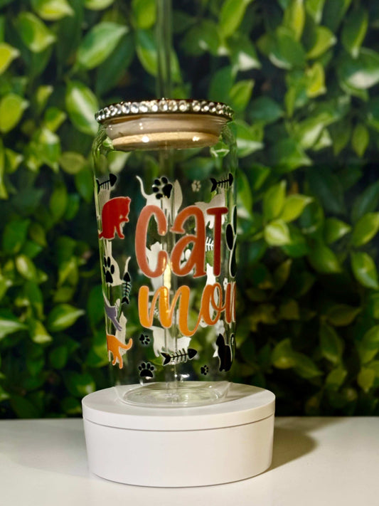 Cat Mom 16oz Glass Tumbler