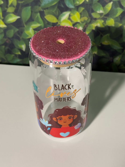 Black Lives Matter 16oz Glass Tumbler with Custom Lid