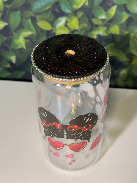 Messy Bun with Heart Eyes 16oz Glass can Tumbler with Custom Lid